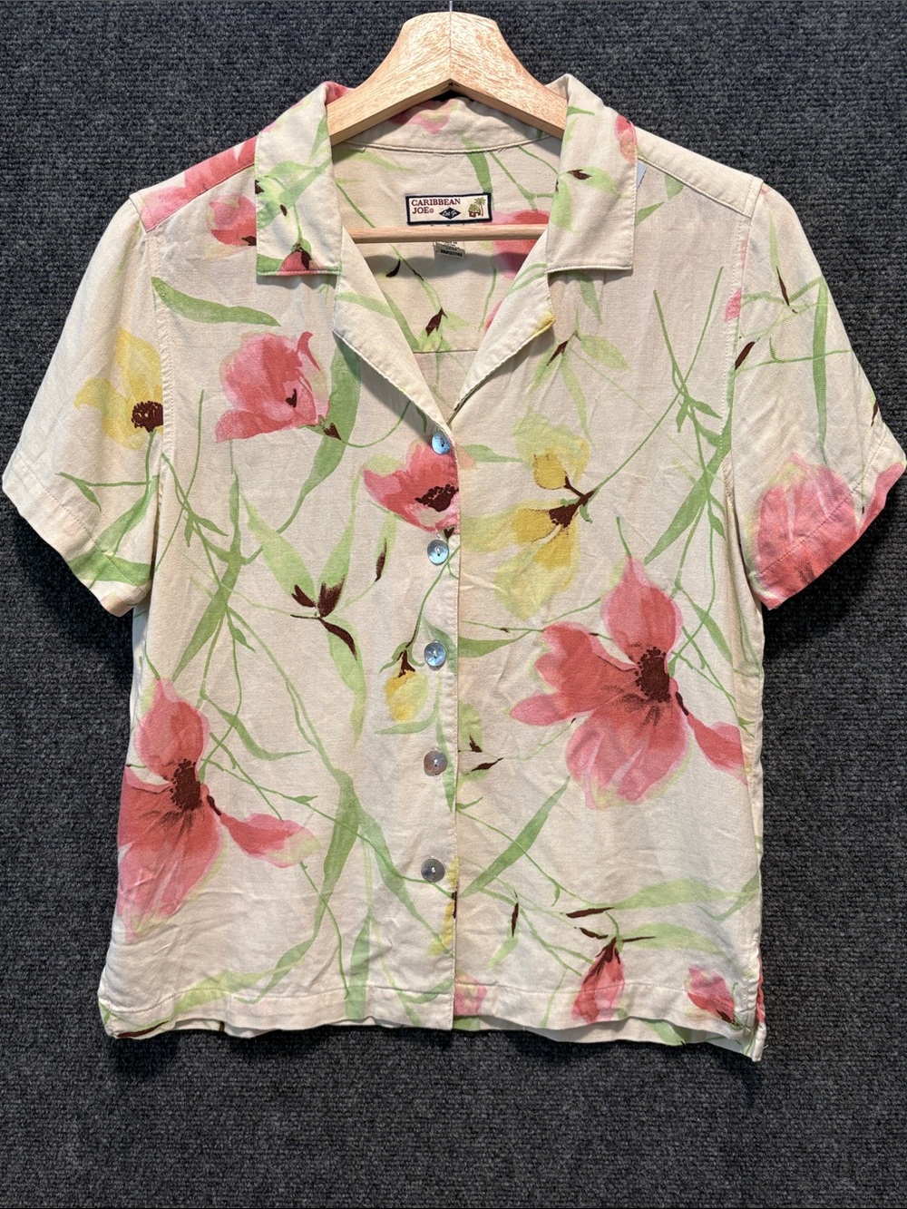 Caribbean Joe Women’s Pink & Yellow Floral Button-Down Camp Shirt
Size: Small
